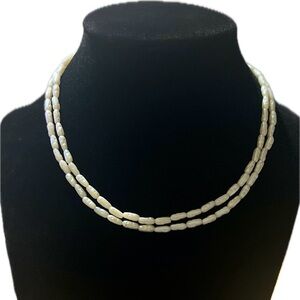 Trifari Vintage Cream Freshwater Rice Seed Pearl Beaded Necklace, 14”